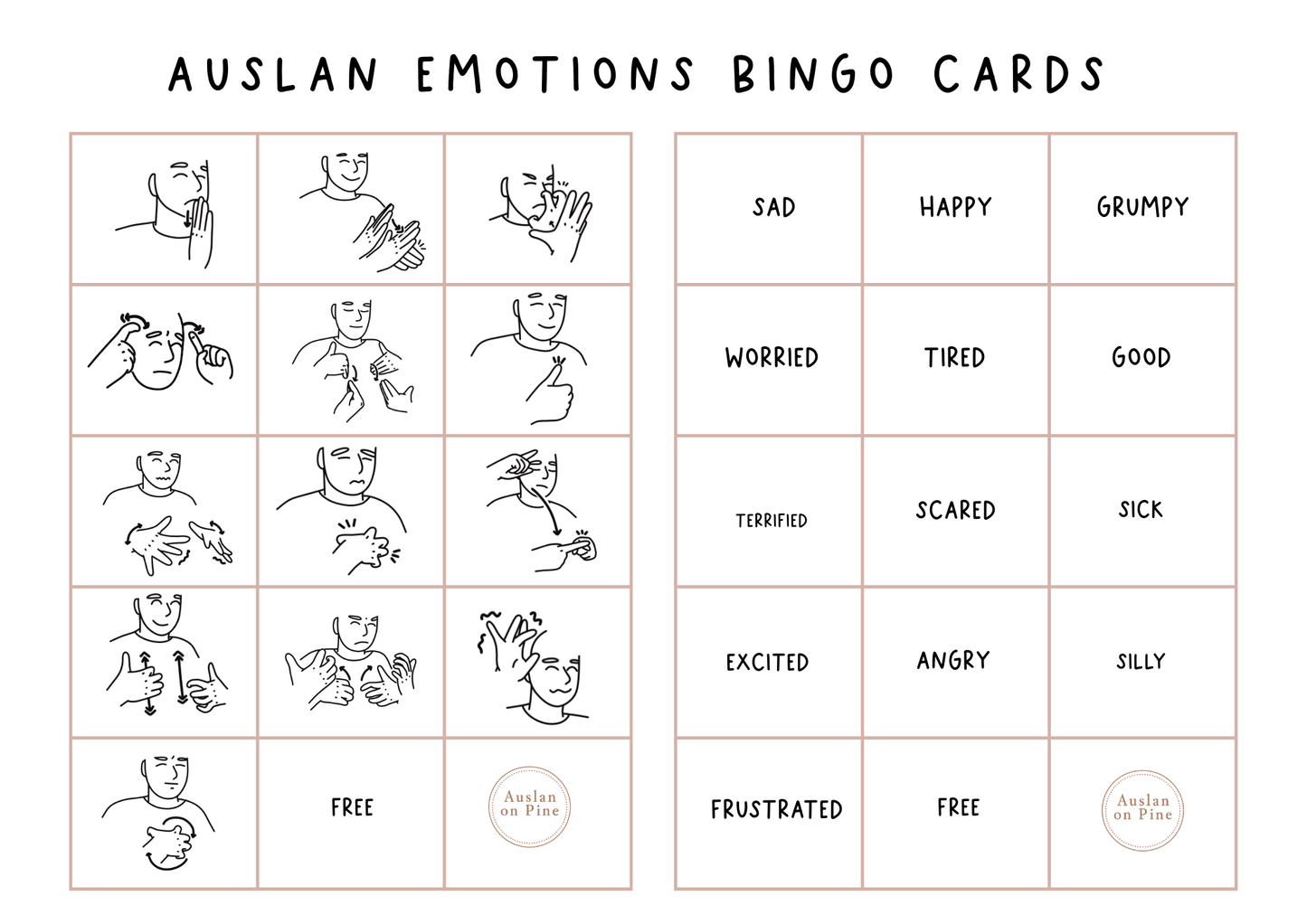 Auslan Emotions Bingo Game